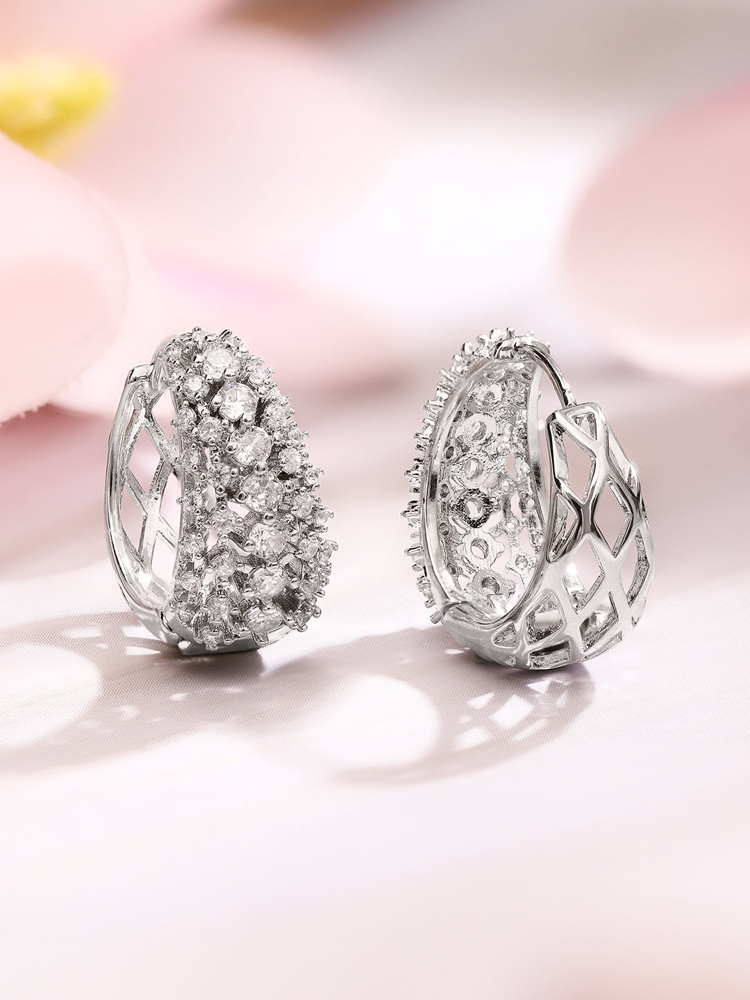 Rhodium Plated American Diamond Zirconia Hoop Earrings