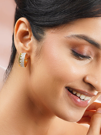 Gold Plated Pave Crystal Statement Hoop Earrings