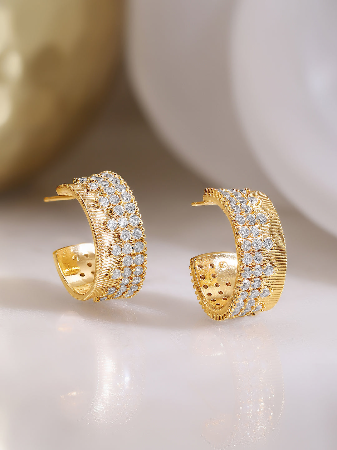 Gold Plated Pave Crystal Statement Hoop Earrings