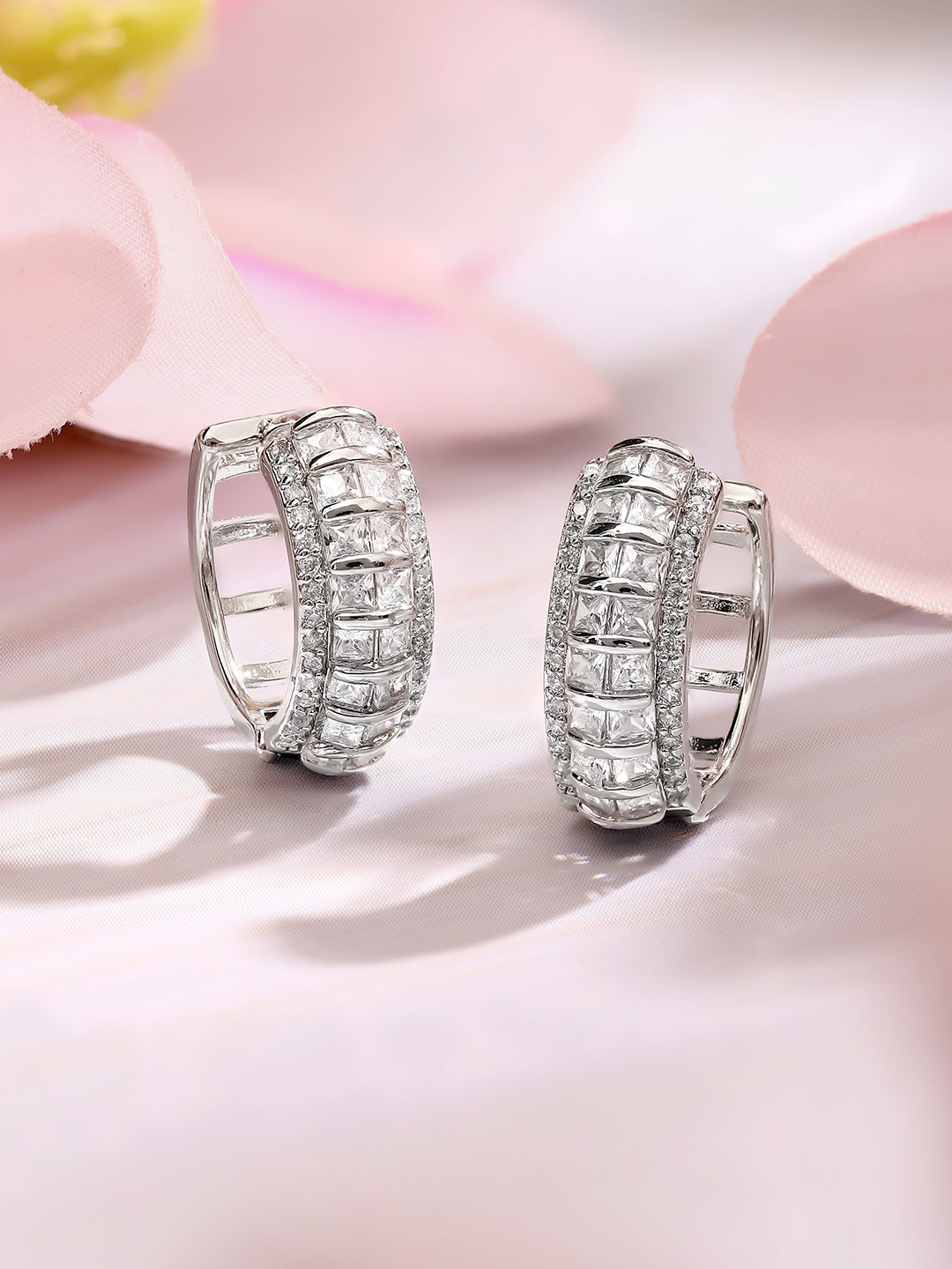 Gold Plated American Diamond Zirconia Hoop Earrings