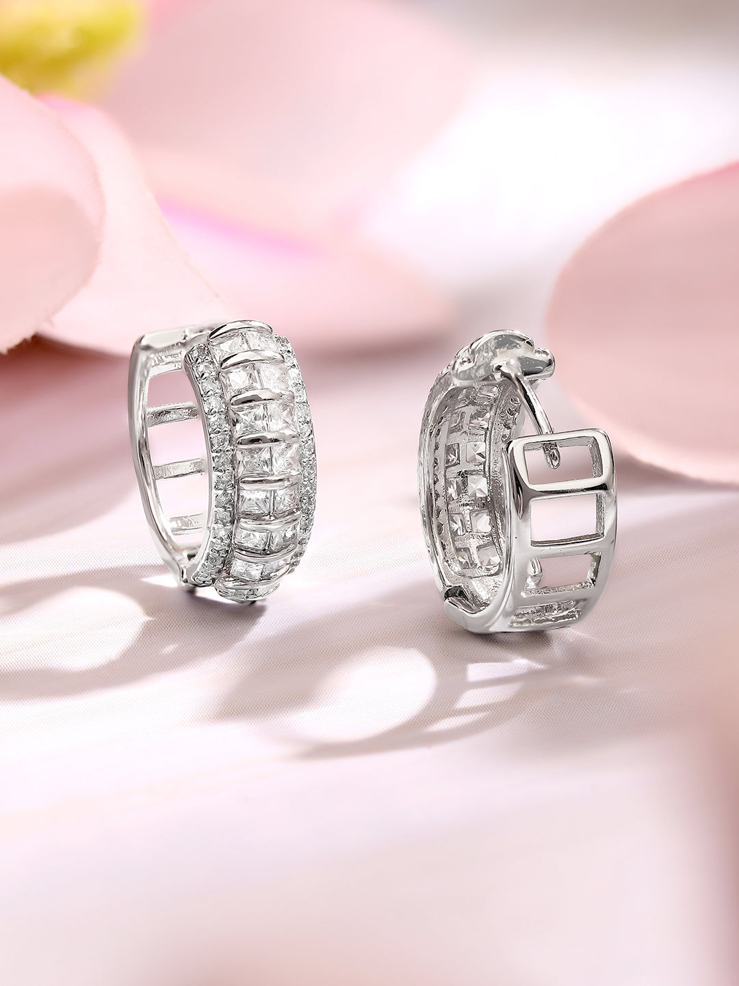 Gold Plated American Diamond Zirconia Hoop Earrings