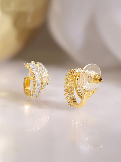 Gold Plated American Diamond Zirconia Leaf Design Hoop Earrings