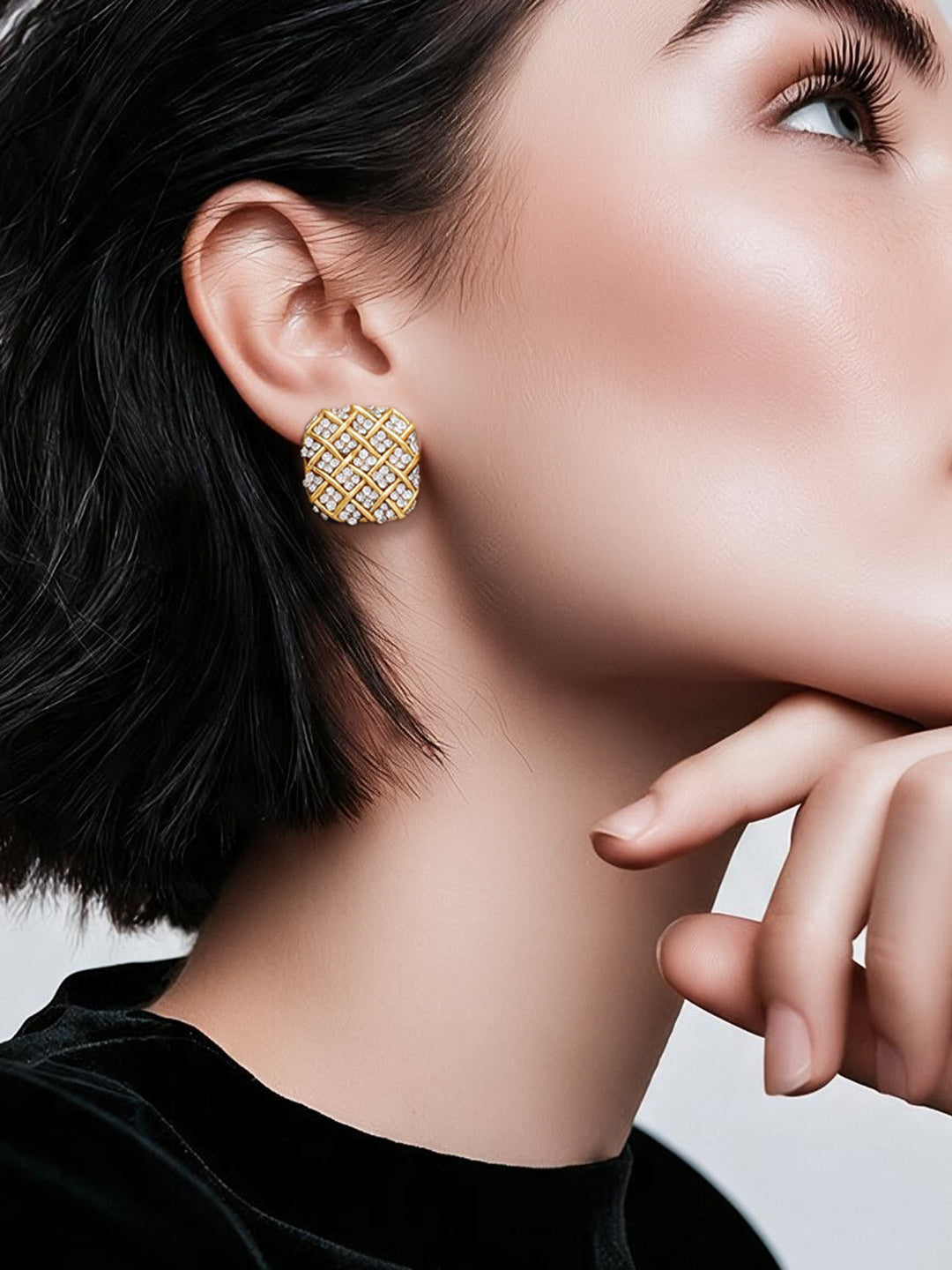 Gold Plated Crystal Weave Stud Earrings