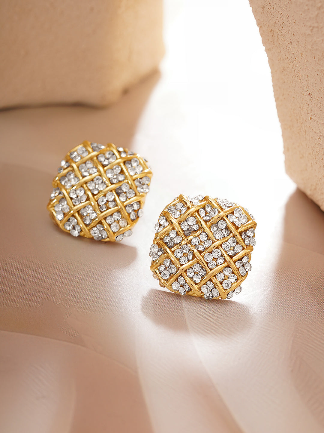 Gold Plated Crystal Weave Stud Earrings