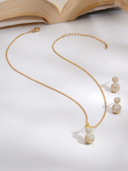 Gold Plated American Diamond Zirconia circular Drop Pendant Set