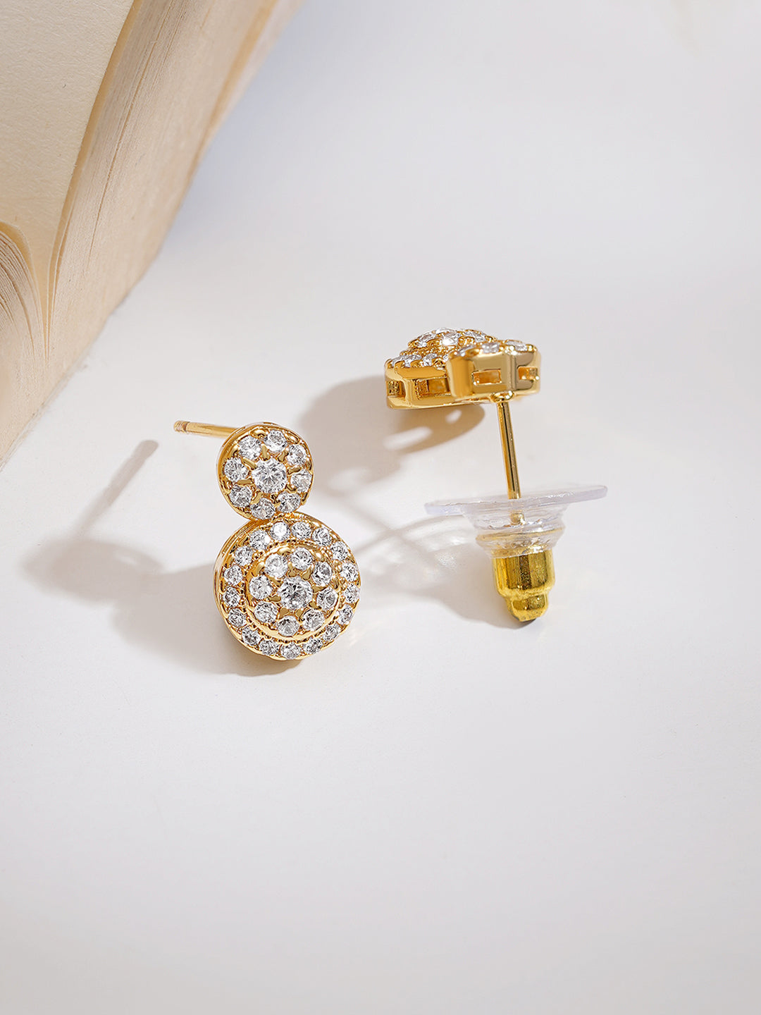 Gold Plated American Diamond Zirconia circular Drop Pendant Set