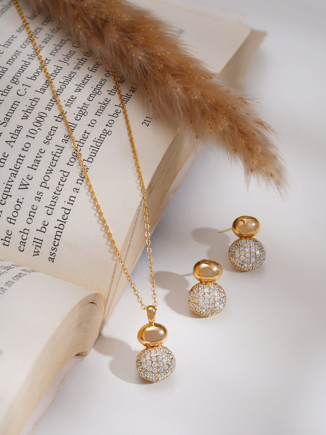 Gold Plated American Diamond Zirconia circular Drop Pendant Set