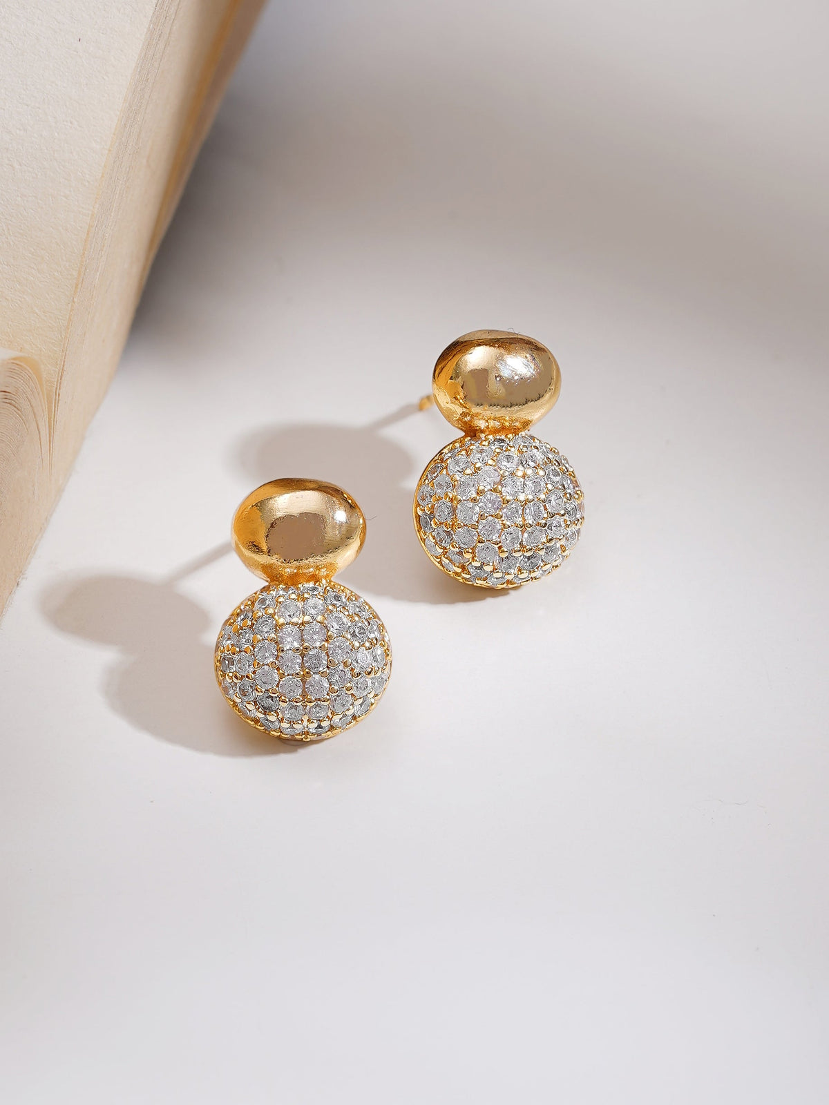 Gold Plated American Diamond Zirconia circular Drop Pendant Set