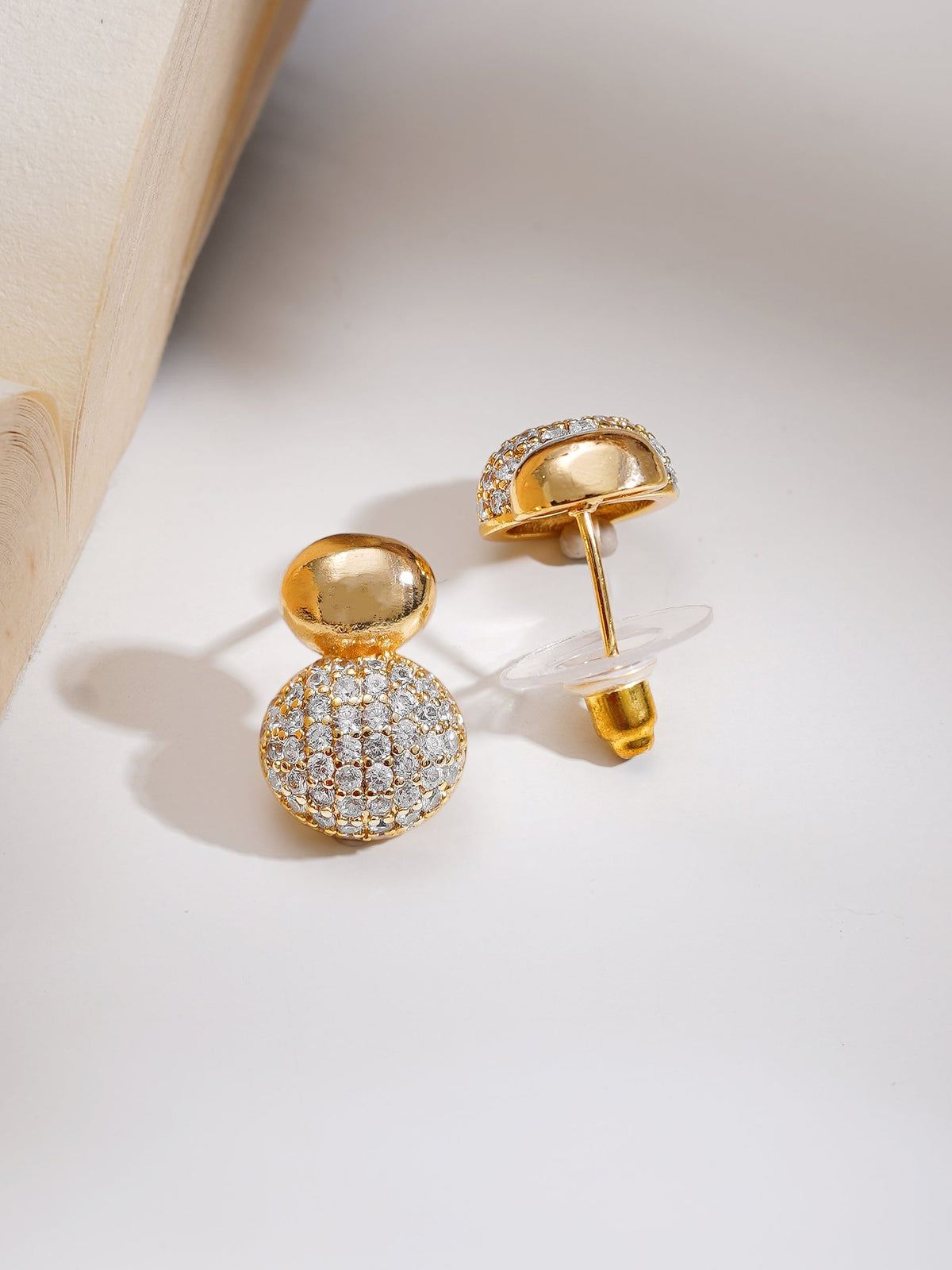 Gold Plated American Diamond Zirconia circular Drop Pendant Set