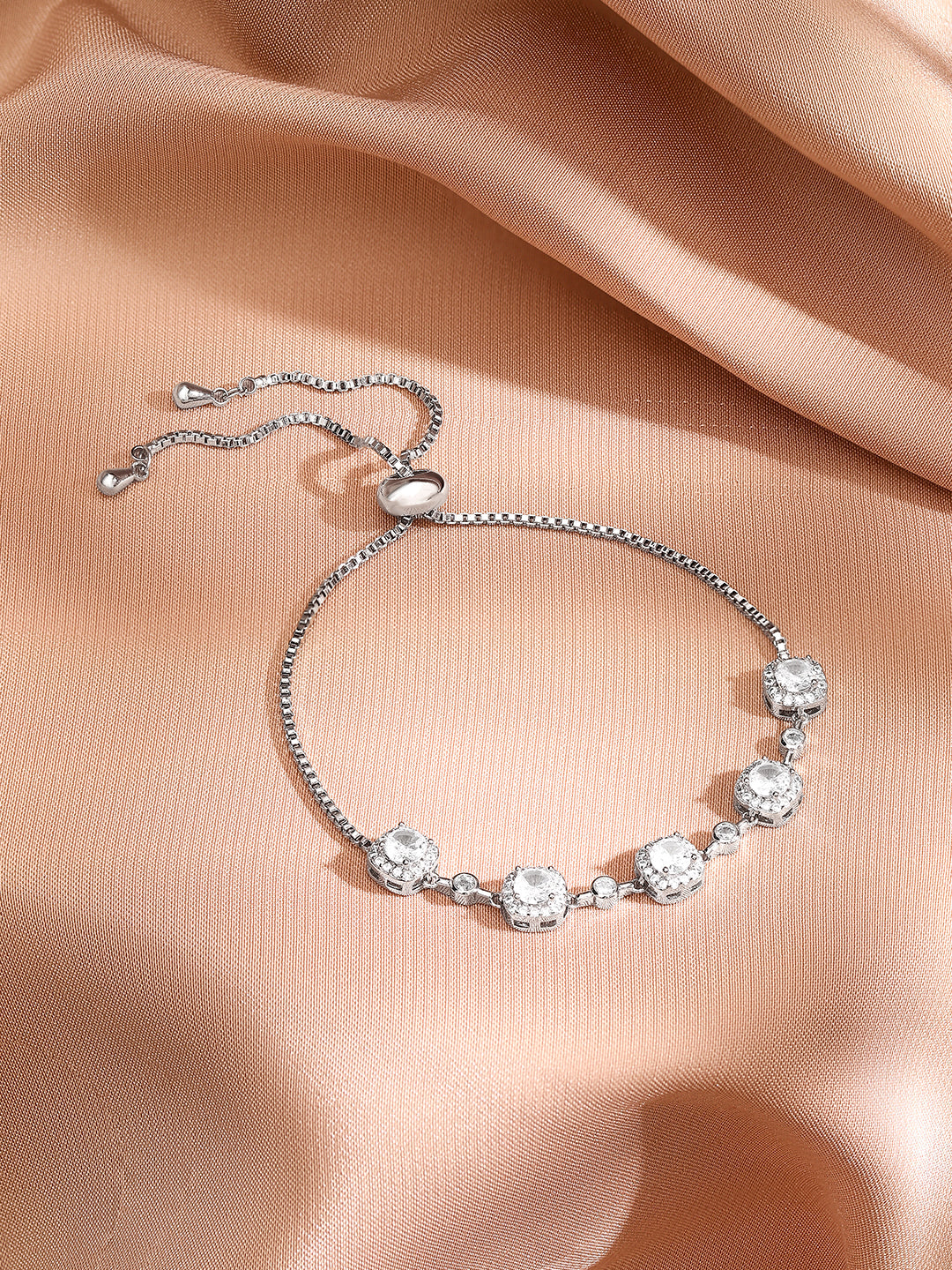Rhodium Plated Cubic Charm Bracelet
