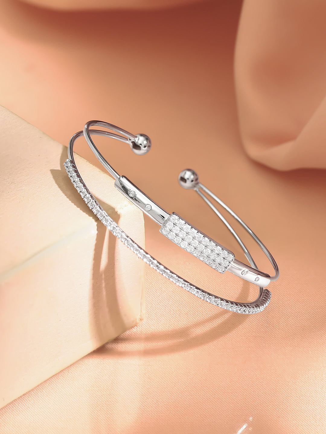 Rhodium Plated Dual Layered Bracelet