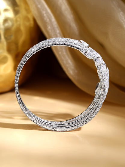 Rhodium Plated Crystal Cascade Statement Bangle