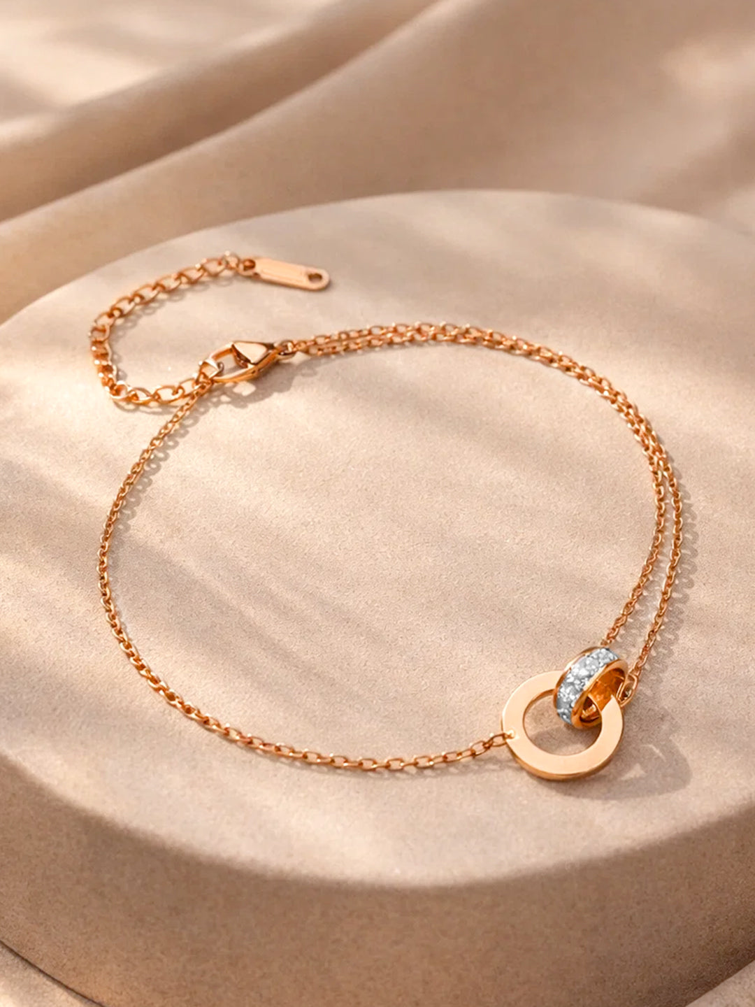 Demi Fine 18K Rose Gold Plated Stainless steel Interlocked Charm Anklet