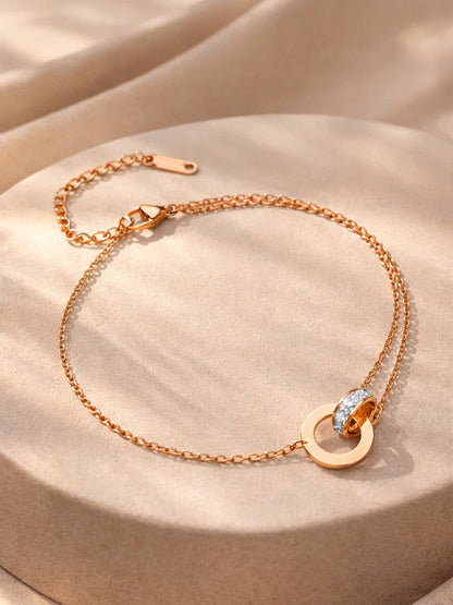 Demi Fine 18K Rose Gold Plated Stainless steel Interlocked Charm Anklet