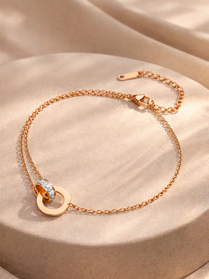 Demi Fine 18K Rose Gold Plated Stainless steel Interlocked Charm Anklet