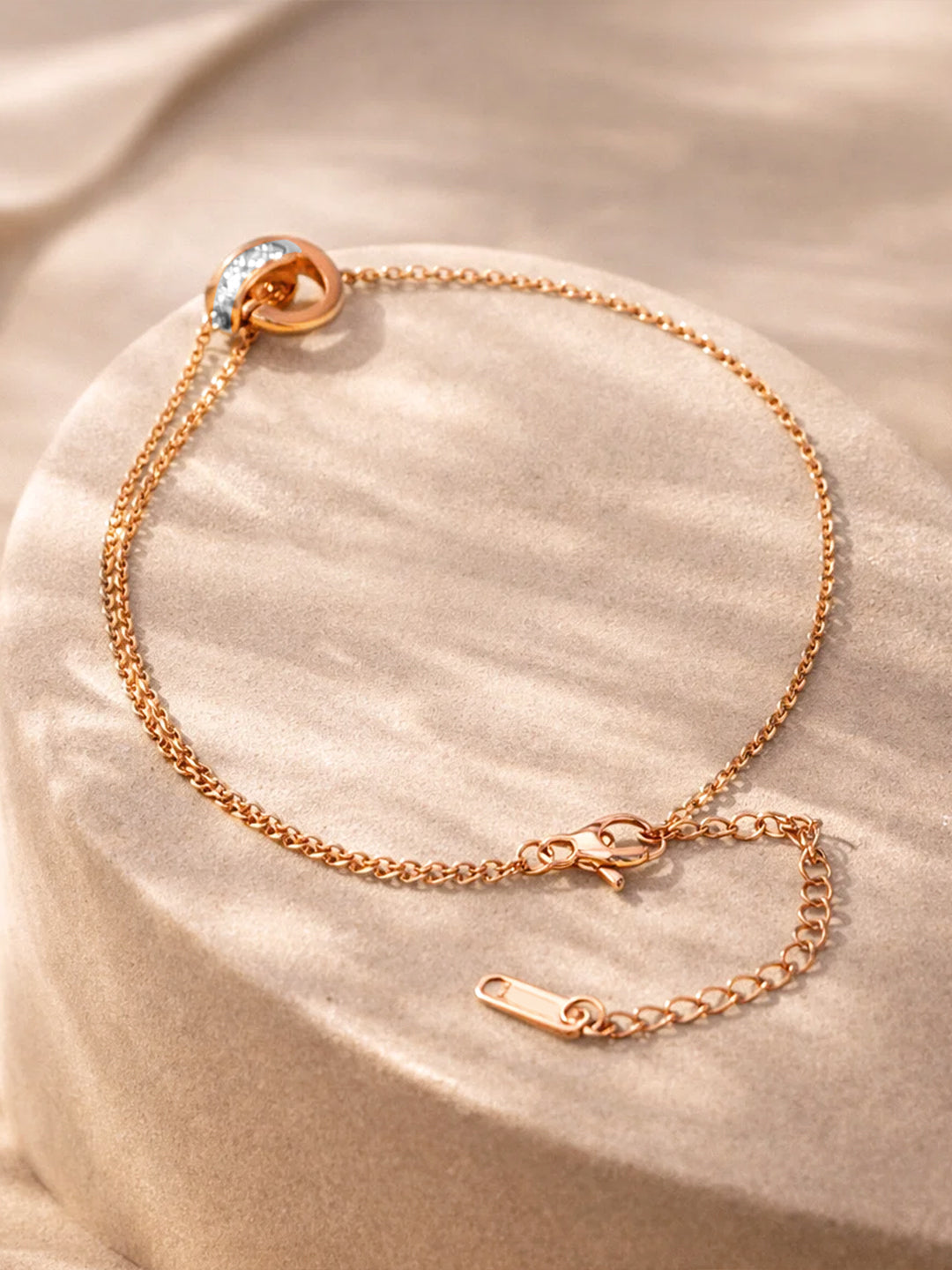 Demi Fine 18K Rose Gold Plated Stainless steel Interlocked Charm Anklet