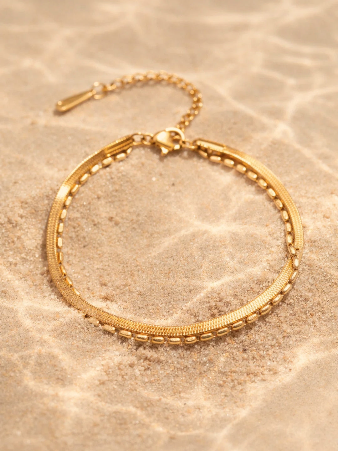 Demi Fine 18K Gold Plated Stainless steel Dual Chain Layered Anklet
