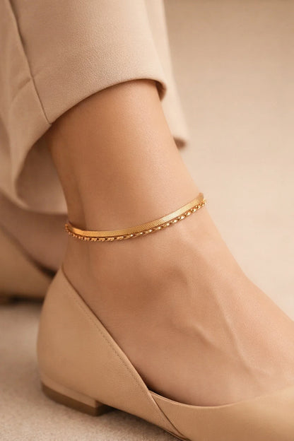 Demi Fine 18K Gold Plated Stainless steel Dual Chain Layered Anklet