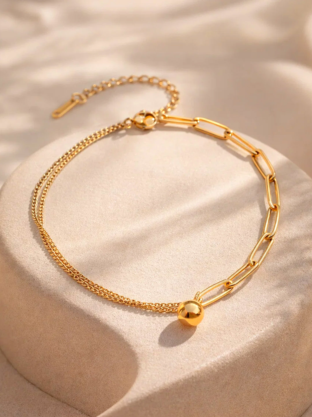 Demi Fine 18K Gold Plated Stainless steel Paperclip Chain Ball Anklet