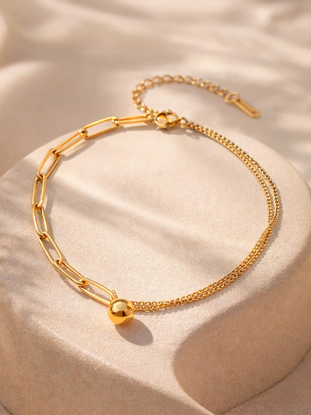Demi Fine 18K Gold Plated Stainless steel Paperclip Chain Ball Anklet