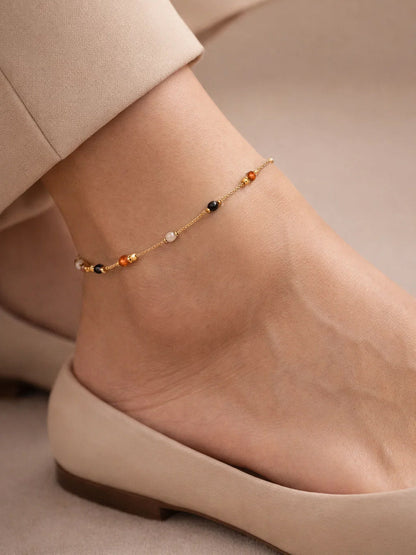 Demi Fine 18K Gold Plated Stainless steel Multicolor Beaded Chain Anklet