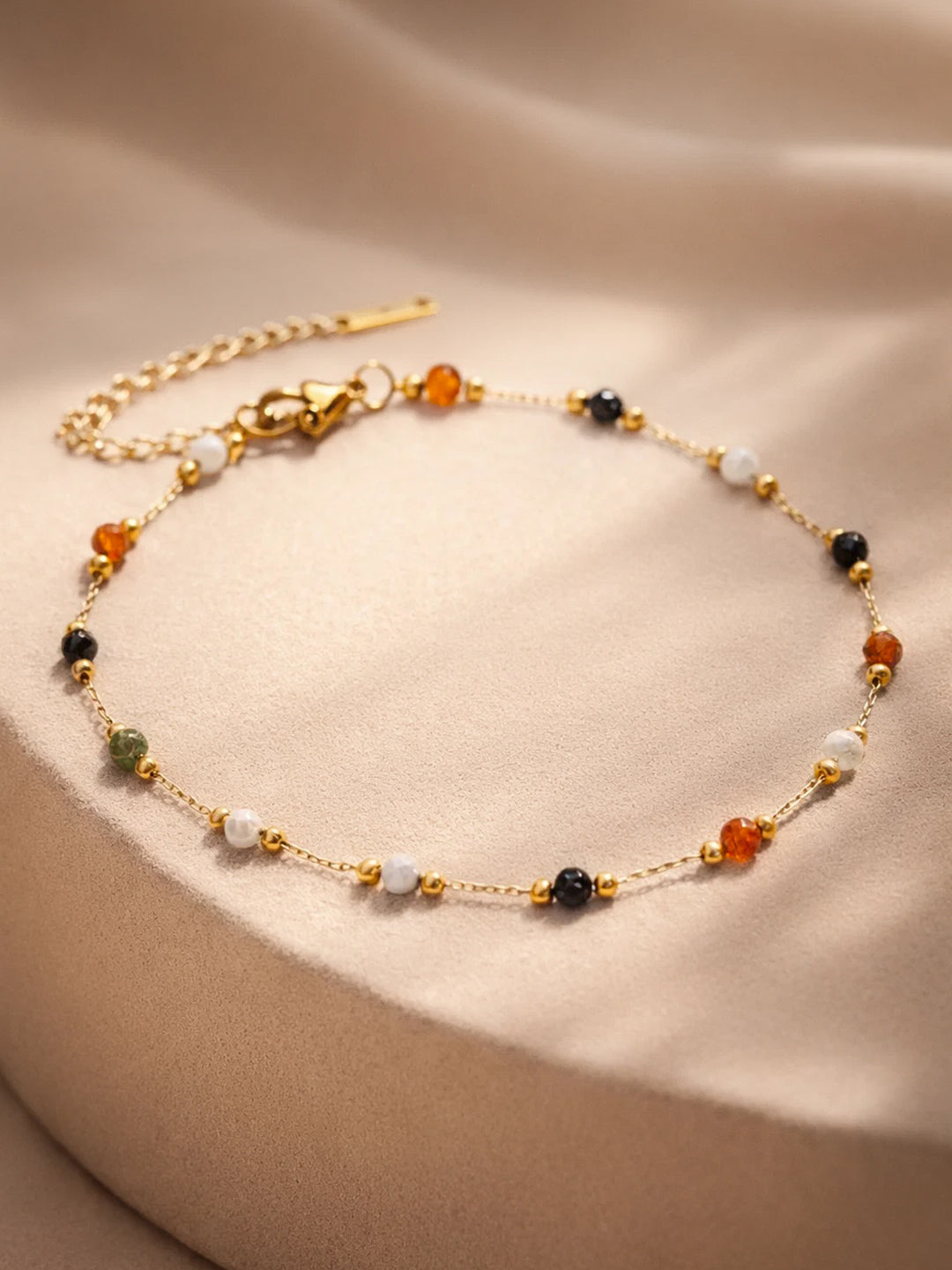 Demi Fine 18K Gold Plated Stainless steel Multicolor Beaded Chain Anklet