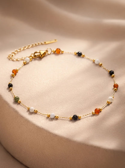 Demi Fine 18K Gold Plated Stainless steel Multicolor Beaded Chain Anklet