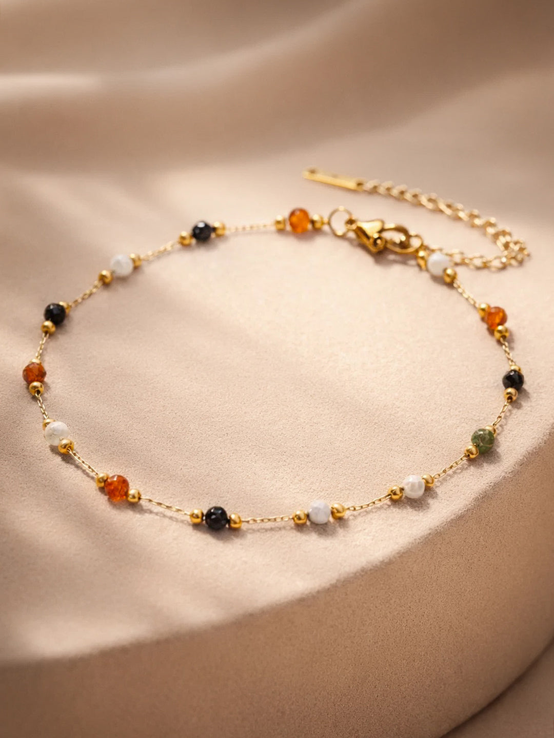 Demi Fine 18K Gold Plated Stainless steel Multicolor Beaded Chain Anklet