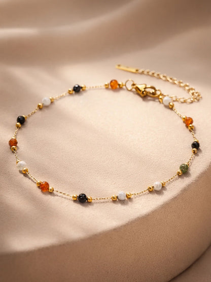 Demi Fine 18K Gold Plated Stainless steel Multicolor Beaded Chain Anklet