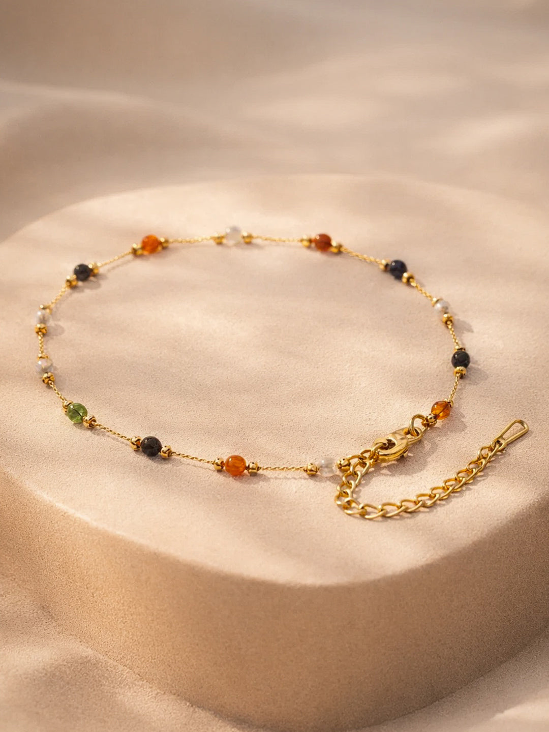 Demi Fine 18K Gold Plated Stainless steel Multicolor Beaded Chain Anklet