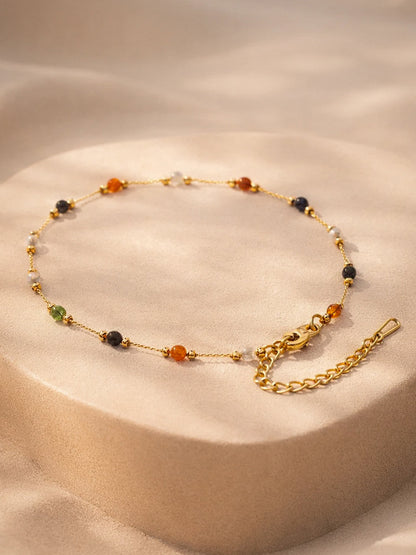Demi Fine 18K Gold Plated Stainless steel Multicolor Beaded Chain Anklet