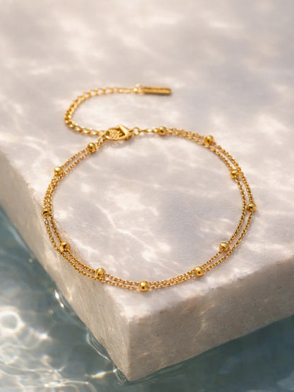 Demi Fine 18K Gold Plated Stainless steel Layered Chain Bead Detail Anklet