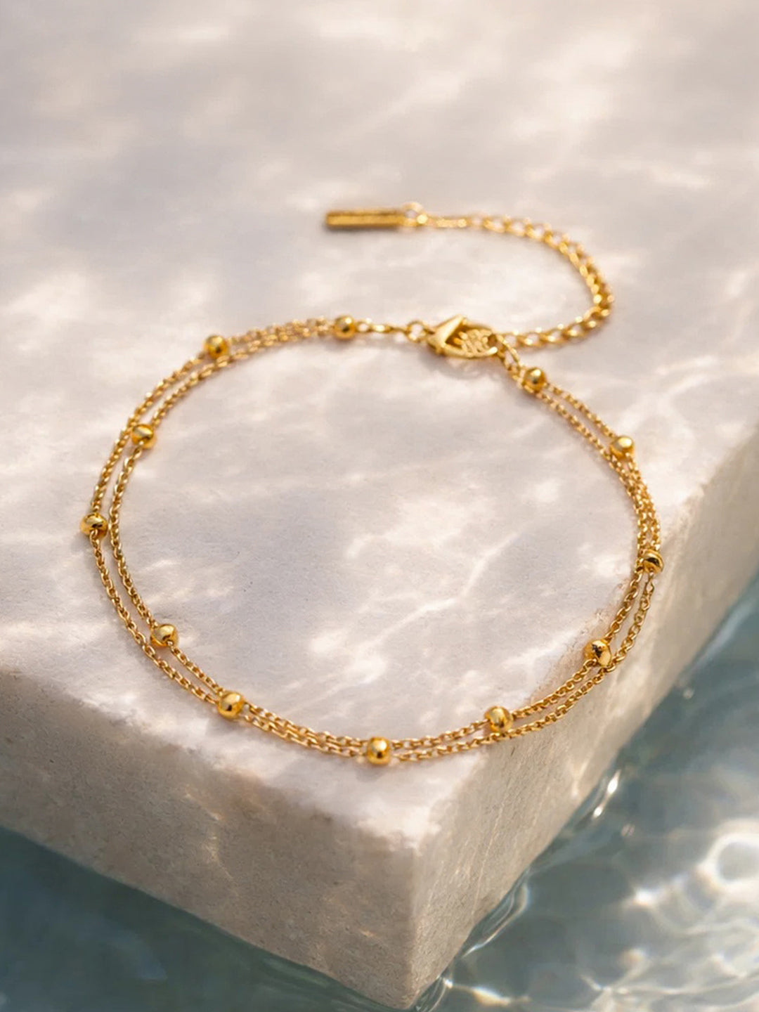 Demi Fine 18K Gold Plated Stainless steel Layered Chain Bead Detail Anklet
