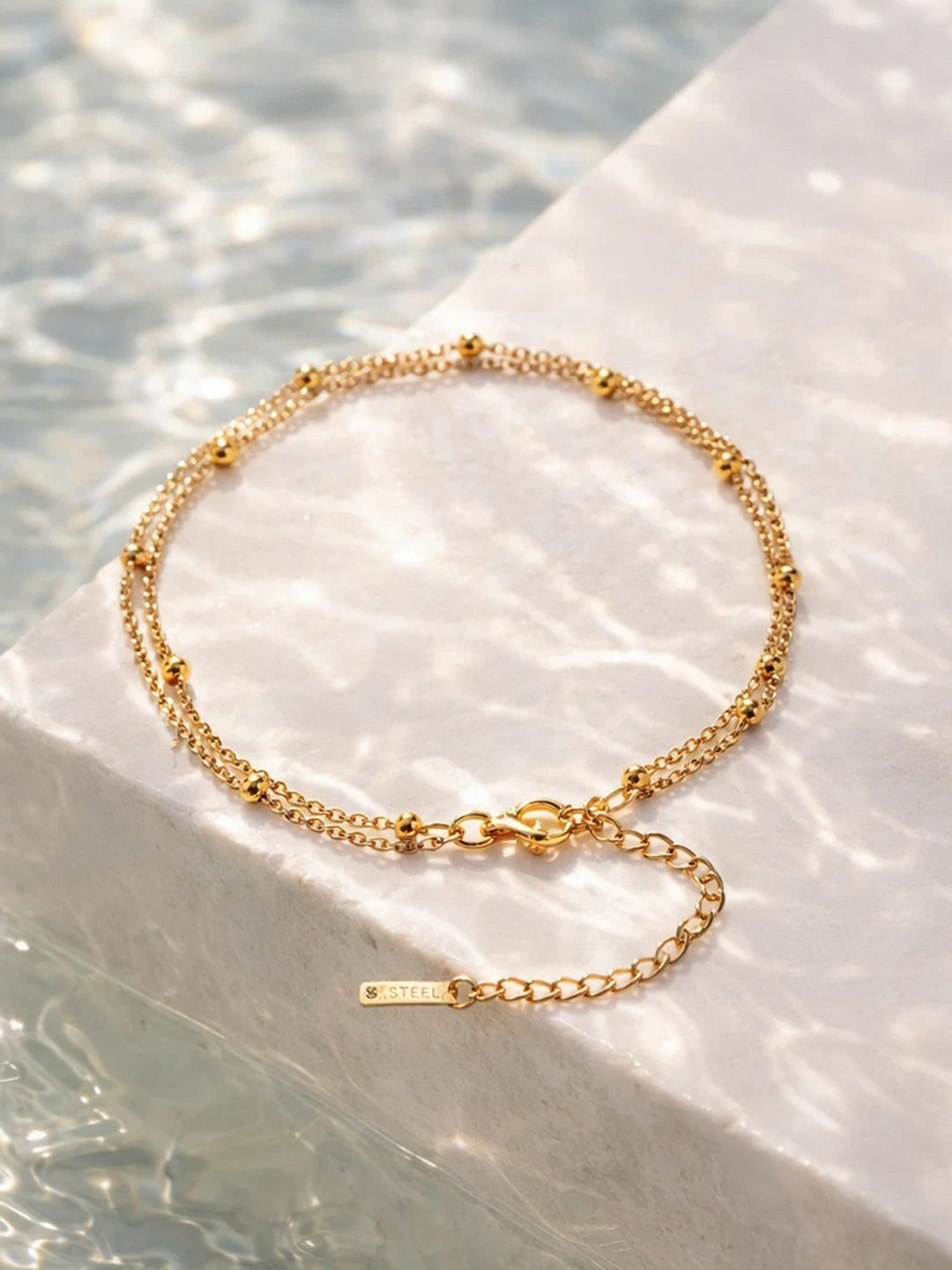 Demi Fine 18K Gold Plated Stainless steel Layered Chain Bead Detail Anklet