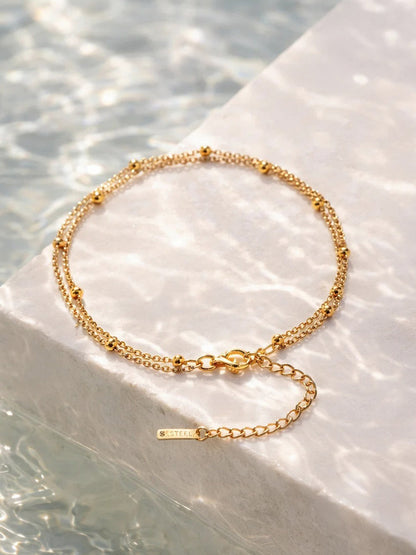 Demi Fine 18K Gold Plated Stainless steel Layered Chain Bead Detail Anklet