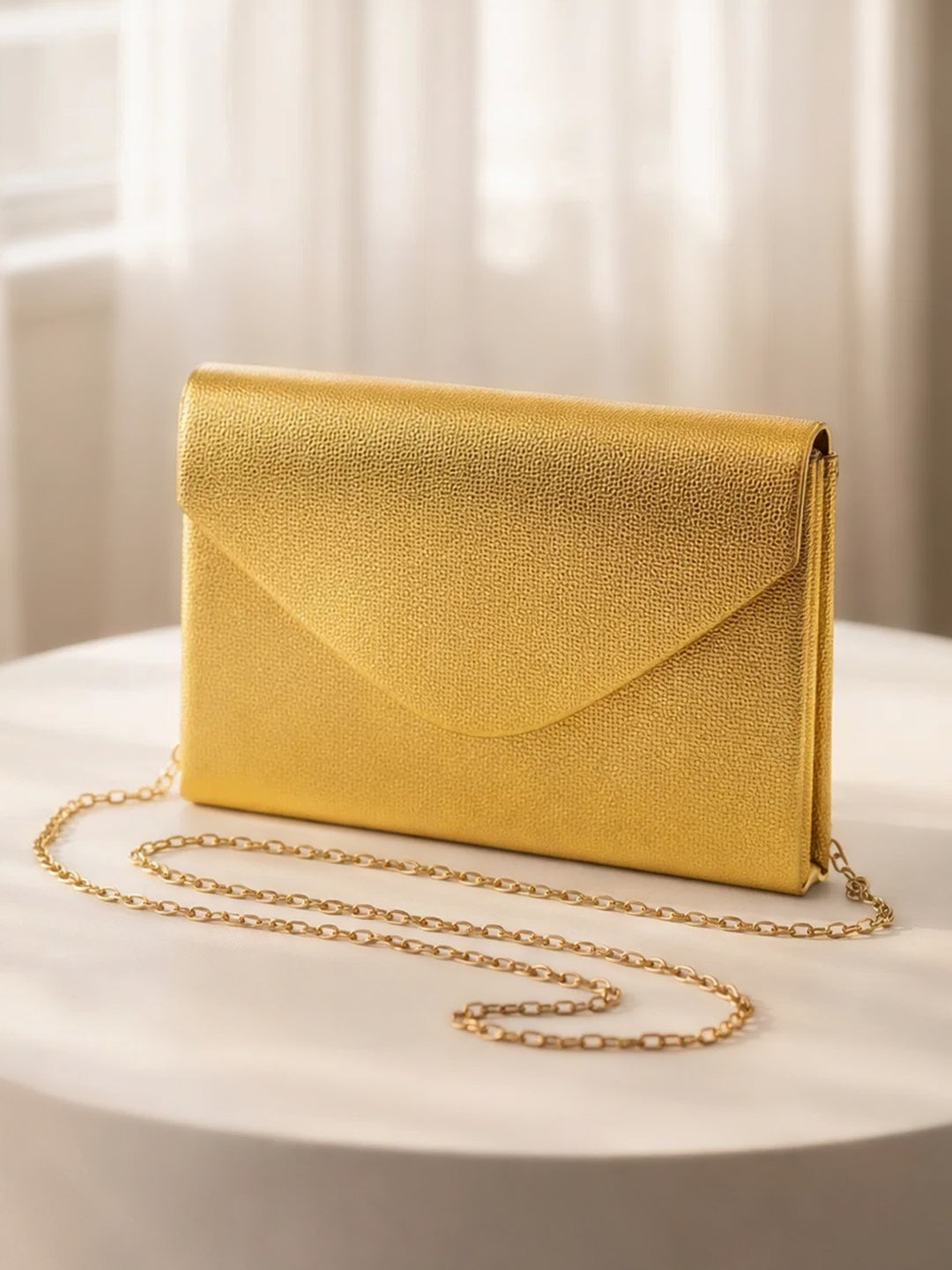 Champagne Gold Textured Luxe Envelope Clutch