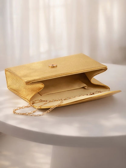Golden Glow Textured Chic Envelope Clutch