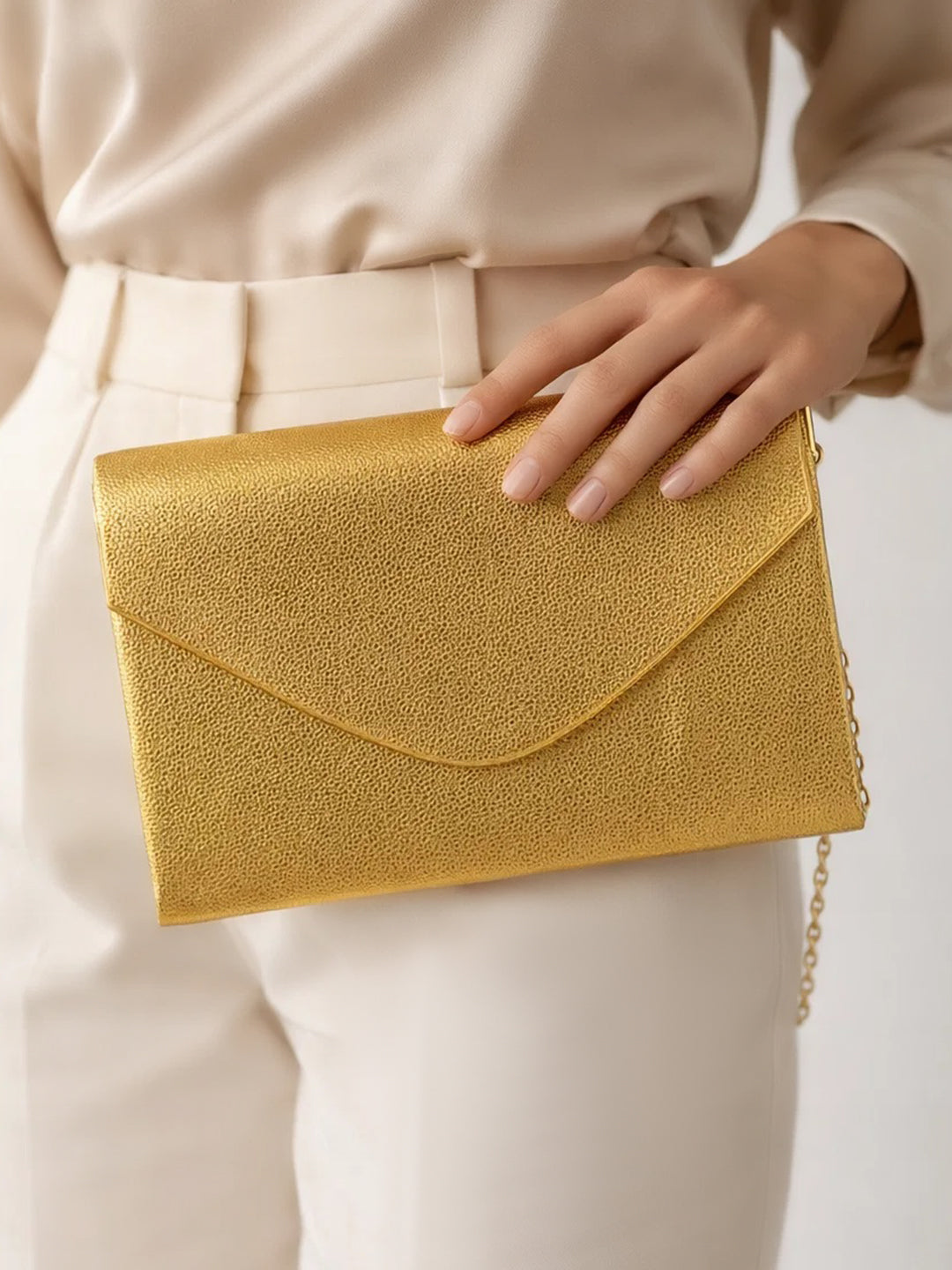 Champagne Gold Textured Luxe Envelope Clutch