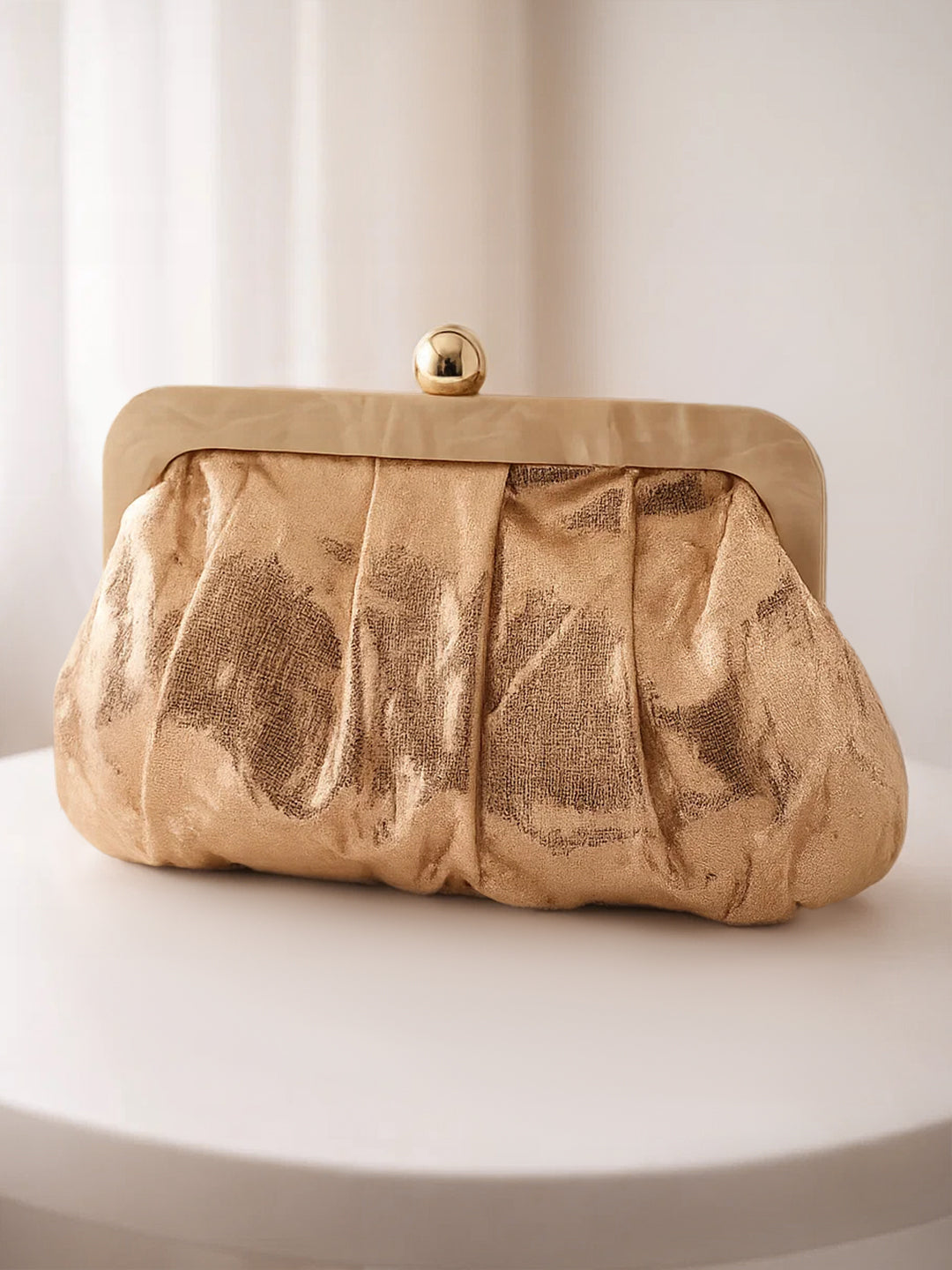 Shimmer Gold Sequin Draped Frame Clutch