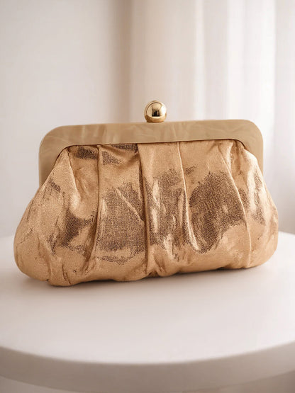 Shimmer Gold Sequin Draped Frame Clutch