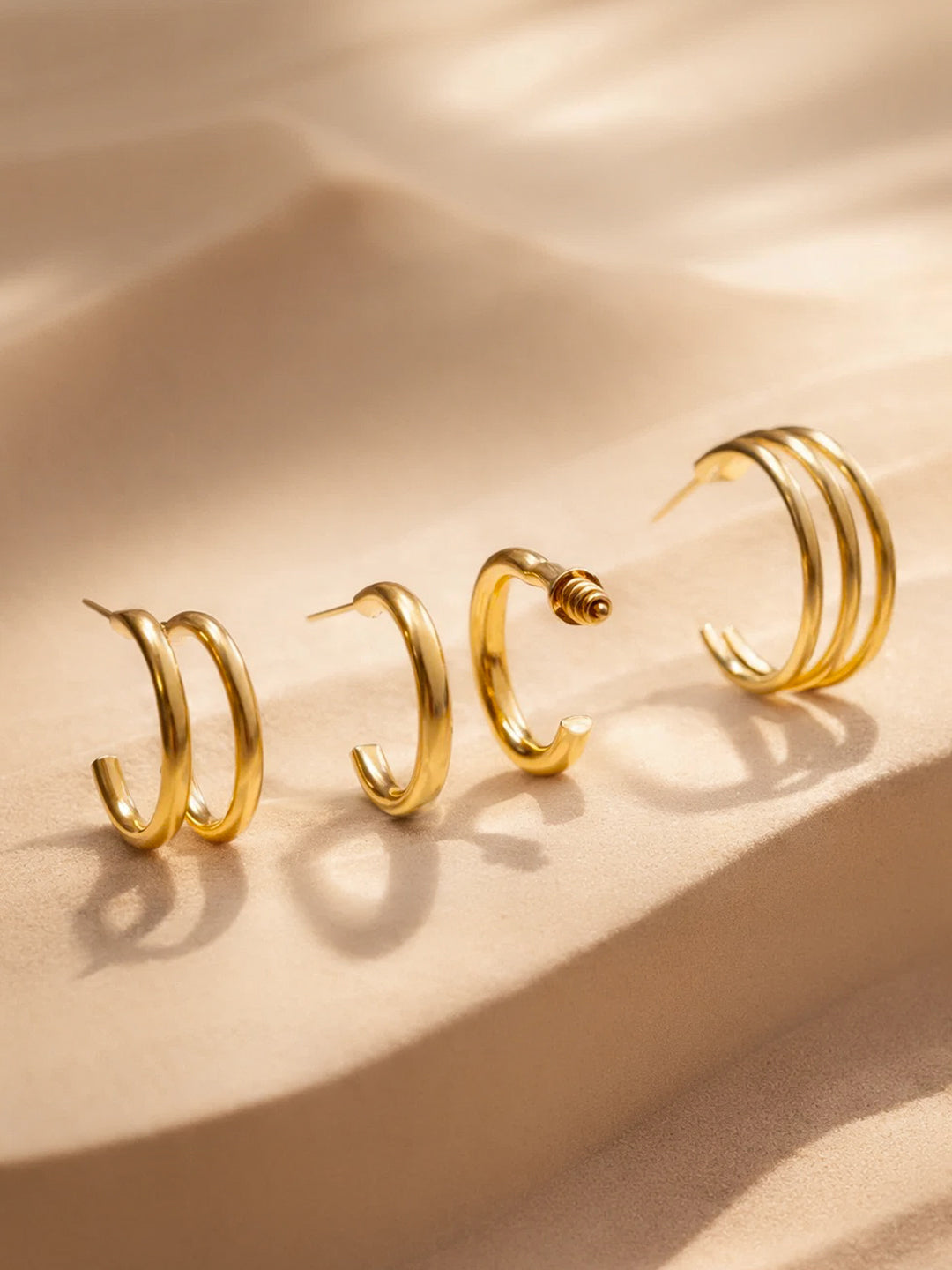 Gold Plated Circular Half Hoop Earrings Set