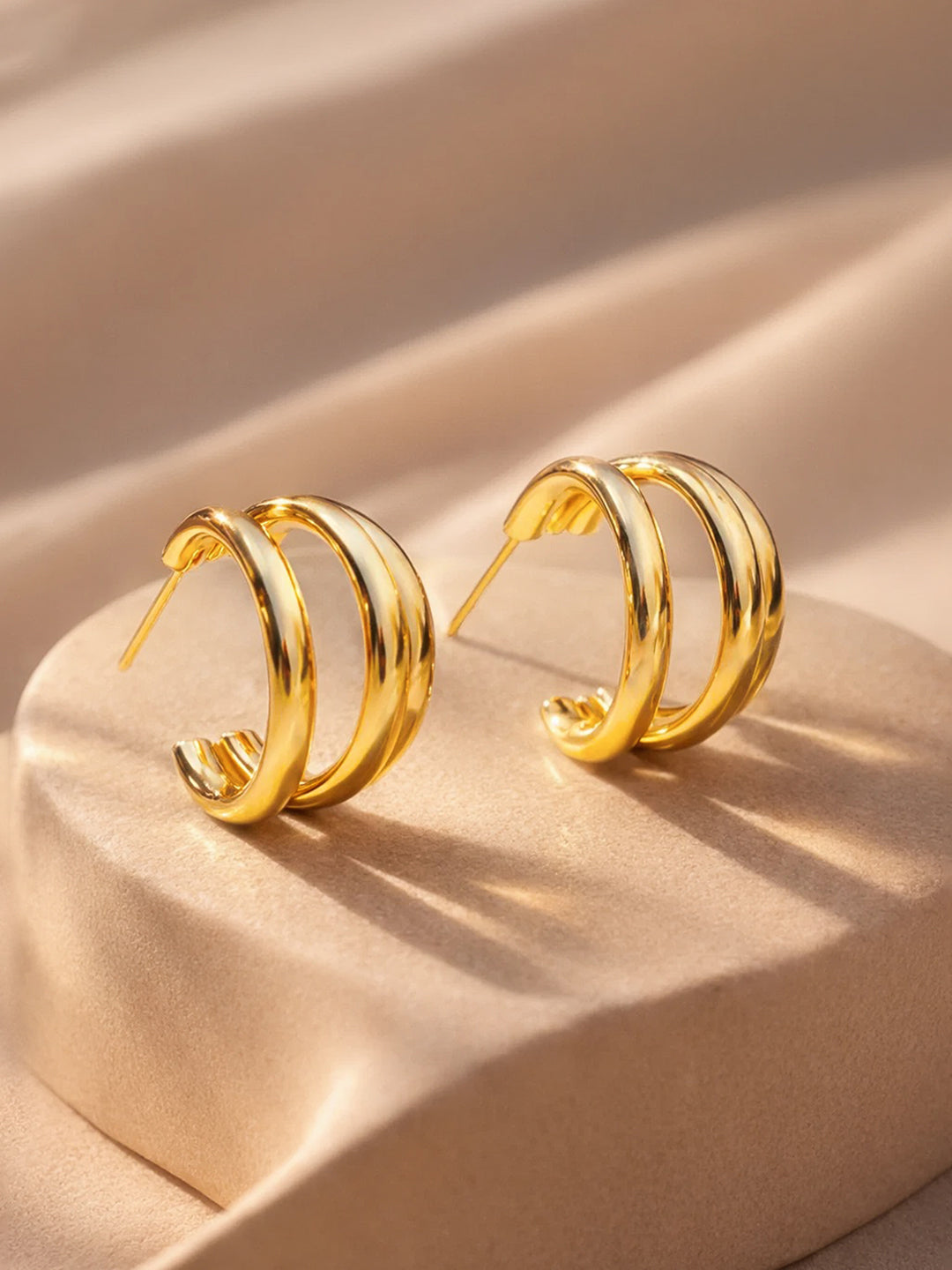 Gold Plated Hoop Earrings Set