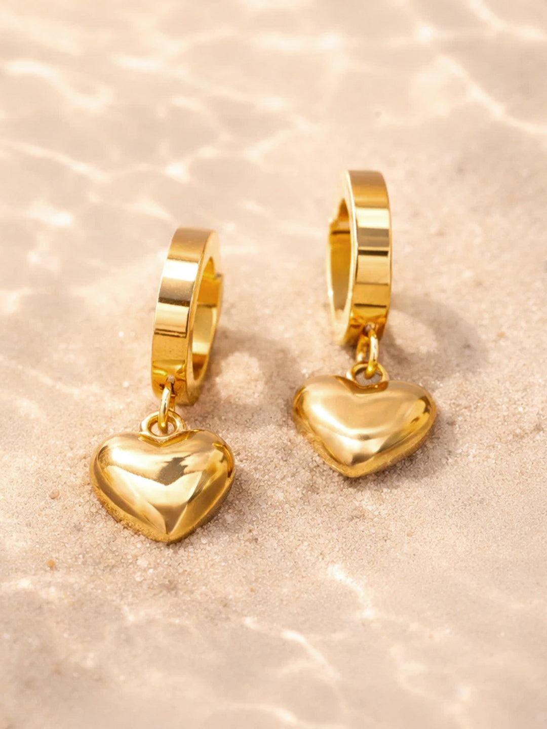 Demi Fine 18K Gold Plated Stainless steel Minimal Heart Drop Hoop Earrings