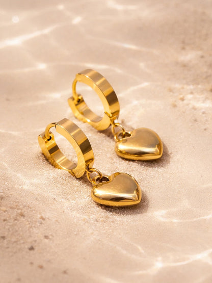 Demi Fine 18K Gold Plated Stainless steel Minimal Heart Drop Hoop Earrings