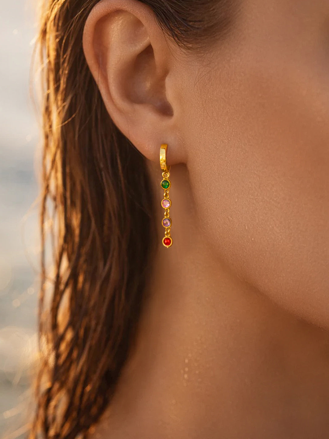 Demi Fine 18K Gold Plated Stainless steel Multi-Gem Crystal Dangler Earrings