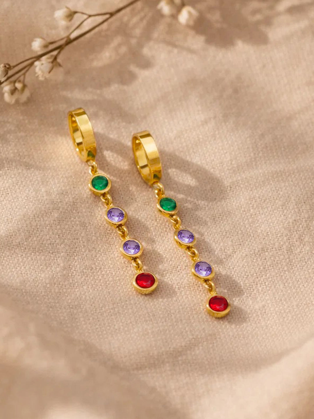 Demi Fine 18K Gold Plated Stainless steel Multi-Gem Crystal Dangler Earrings