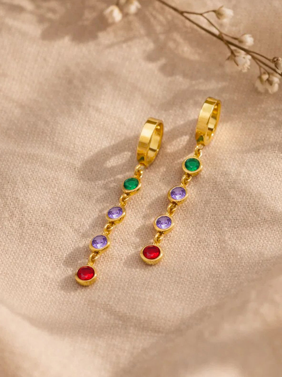 Demi Fine 18K Gold Plated Stainless steel Multi-Gem Crystal Dangler Earrings