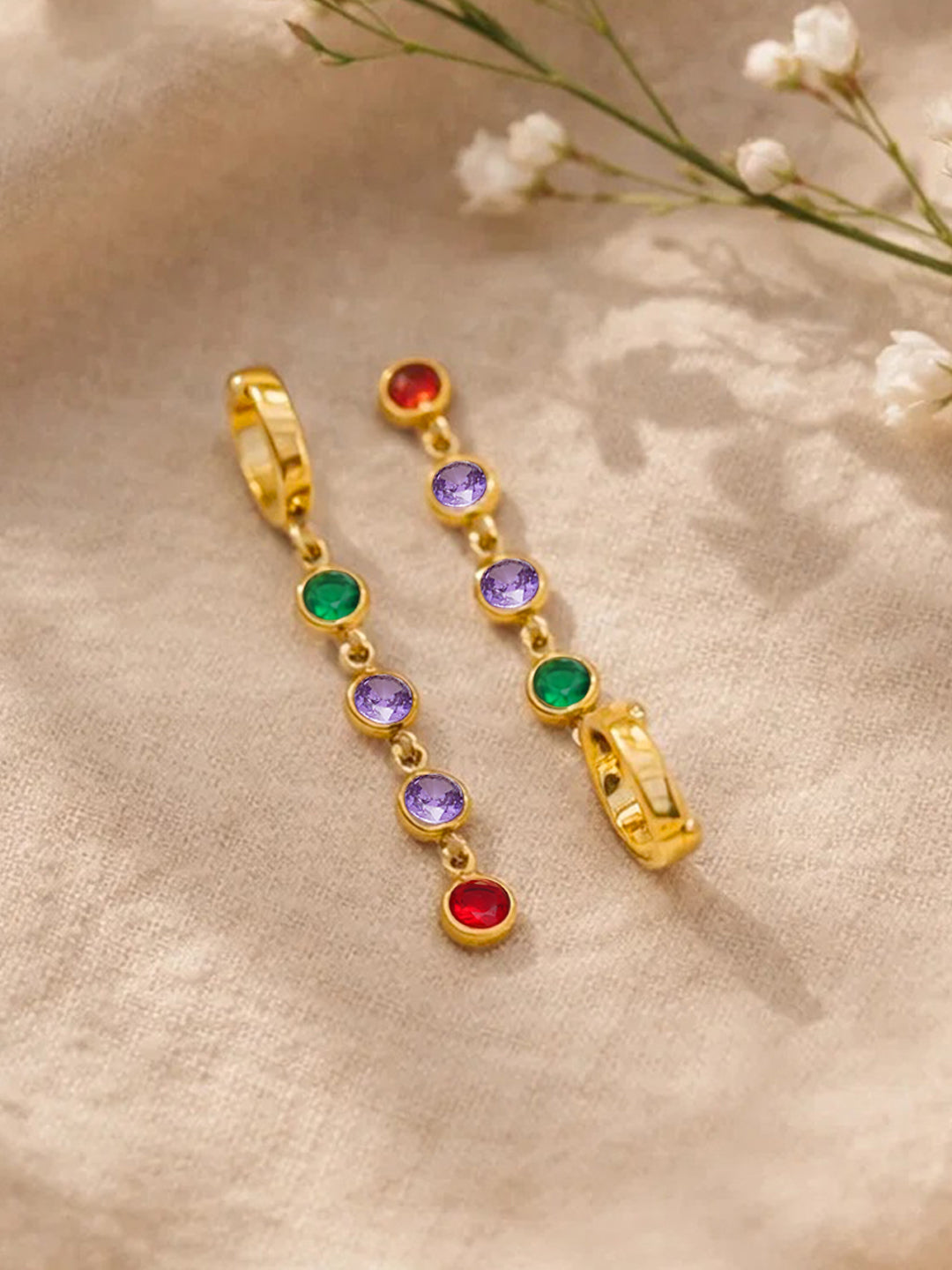 Demi Fine 18K Gold Plated Stainless steel Multi-Gem Crystal Dangler Earrings
