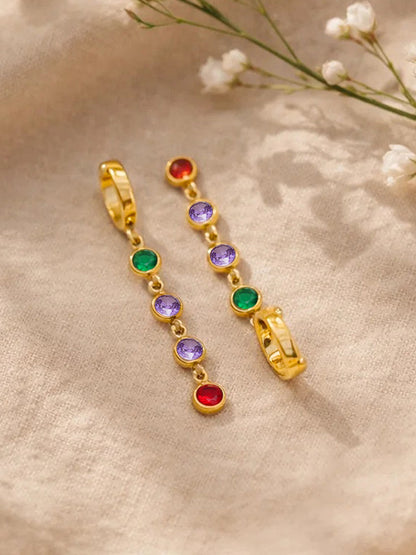 Demi Fine 18K Gold Plated Stainless steel Multi-Gem Crystal Dangler Earrings