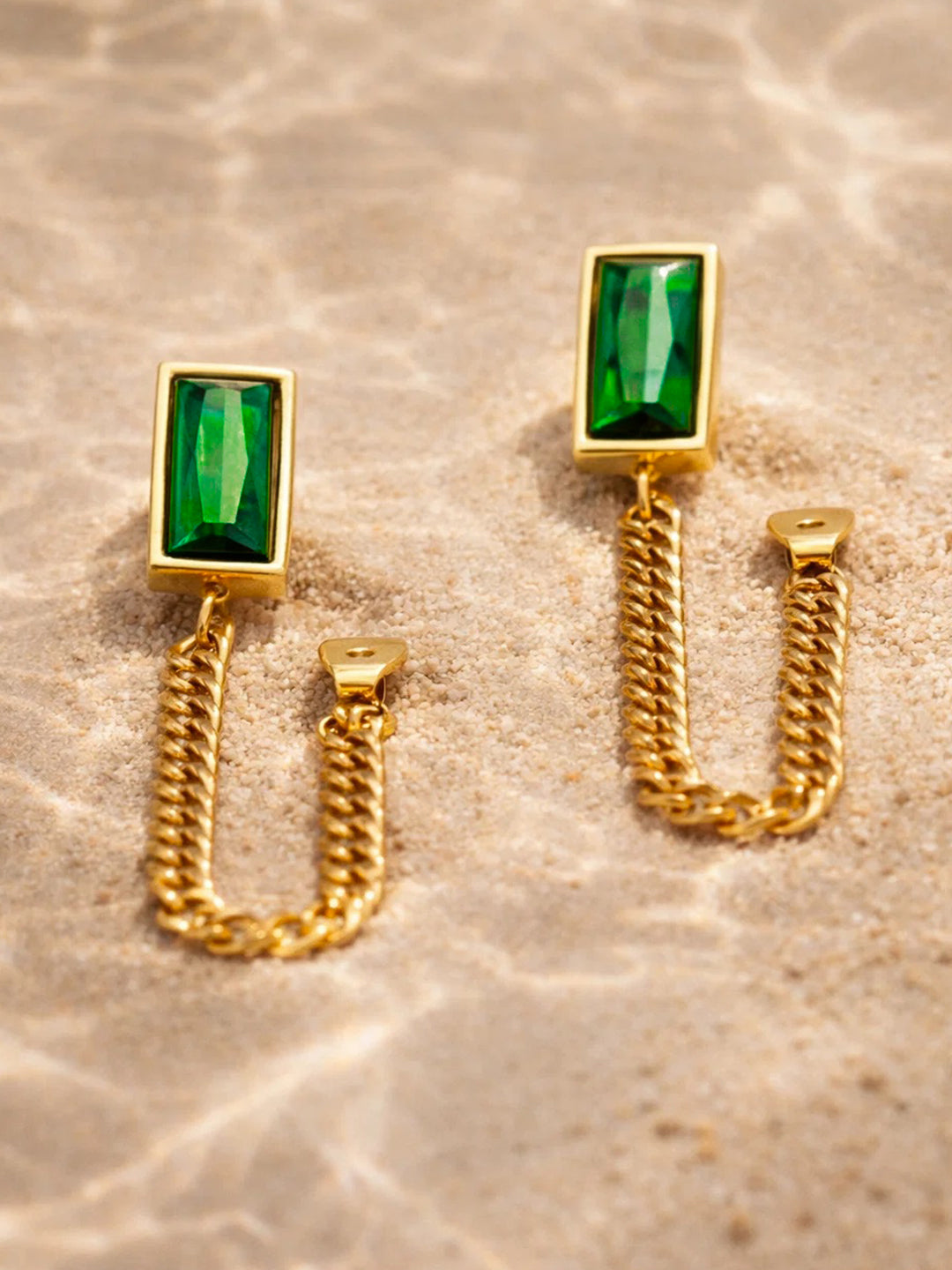 Demi Fine 18K Gold Plated Stainless steel Emerald Chain Loop Dangler Earrings